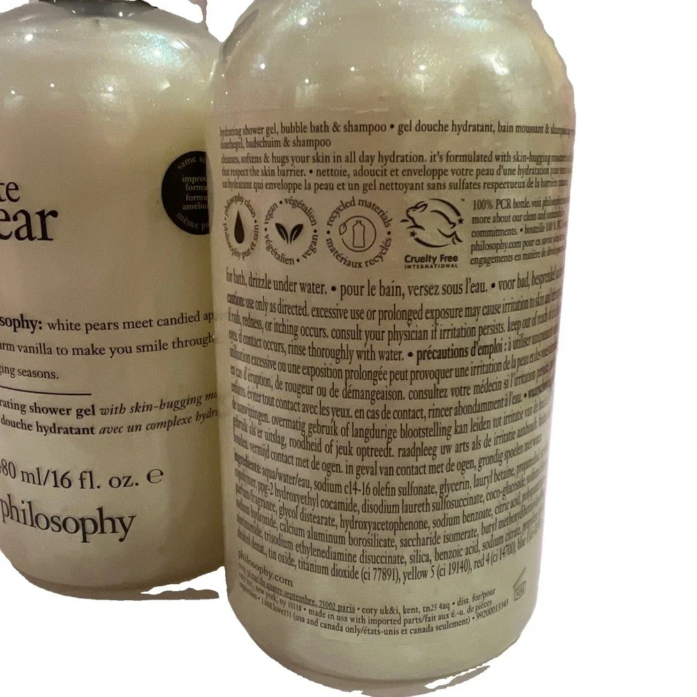 2 Philosophy Shimmering White Pear Hydration Shower Gel Bubble Bath Shampoo 16oz